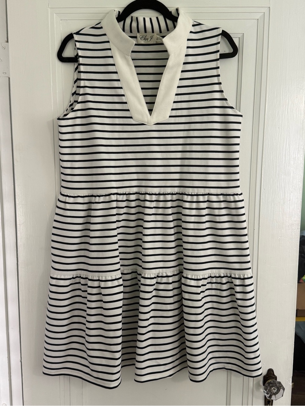 Eliza J Striped Collared Tiered Dress - Size Large (Nautical Preppy)